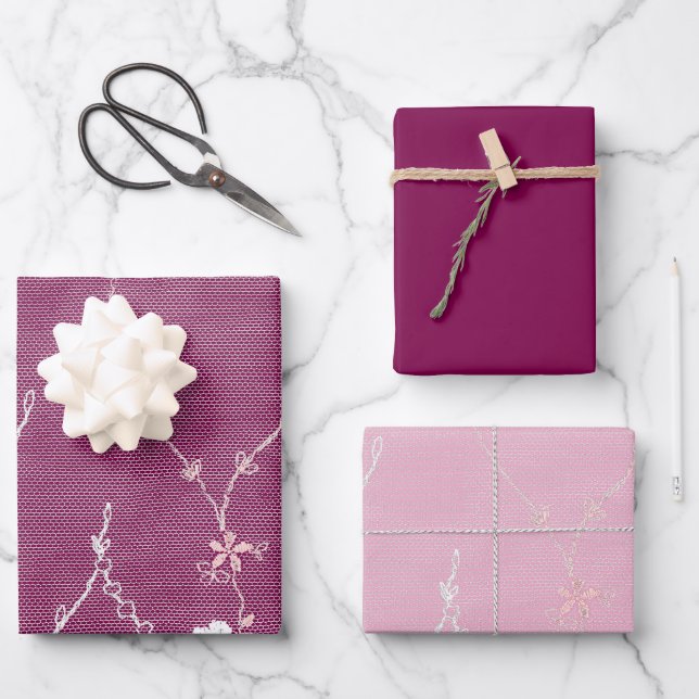 Pink Floral Lace Wrapping Paper Sheet (Front)