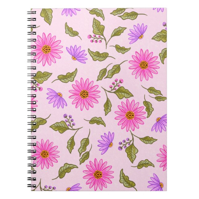 Pink Floral Lacy Daisy Notebook (Front)
