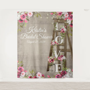 Pink Floral Ladder Rustic Bridal Shower Tapestry