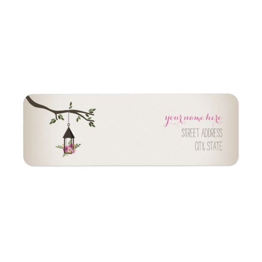 Pink Floral Lantern Tree Address Label
