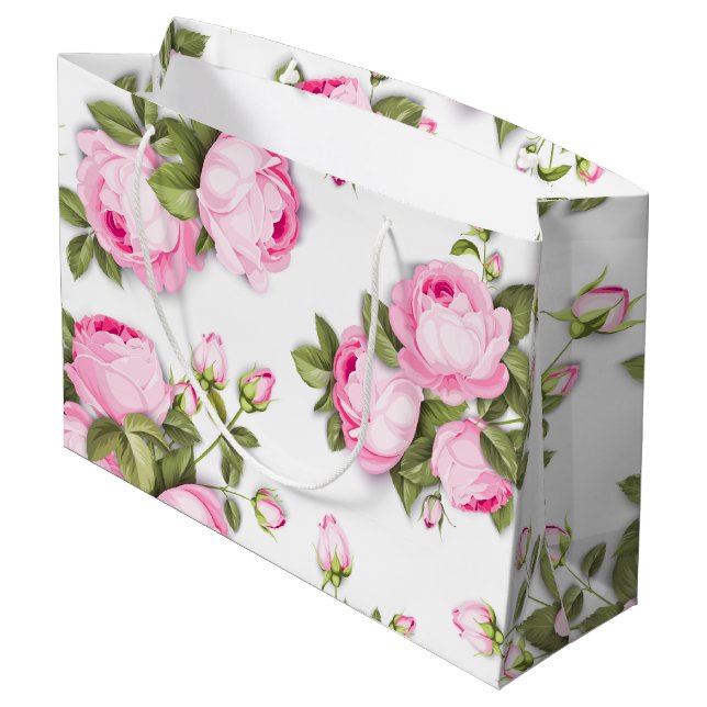   Pink Floral   Large Gift Bag (Back Angled)