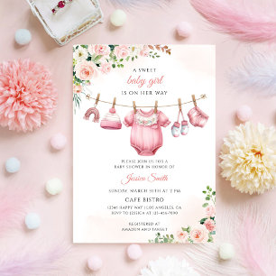 Pink Floral Laundry Baby Shower Invitation