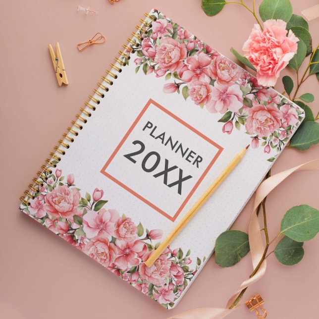 Pink Floral & Leaves Month and Week  Planner (Creator Uploaded)