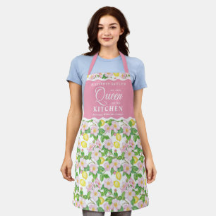 Pink Floral Lemons Citrus Queen of the Kitchen Apron