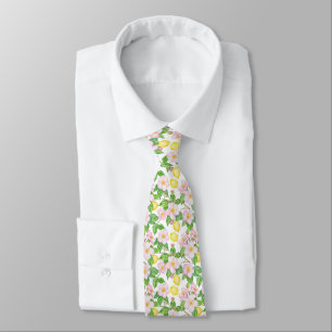 Pink Floral Lemons Pattern  Tie