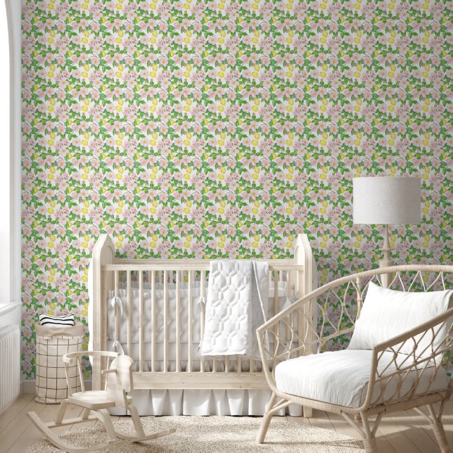 Pink Floral Lemons Pattern  Wallpaper (Kids)