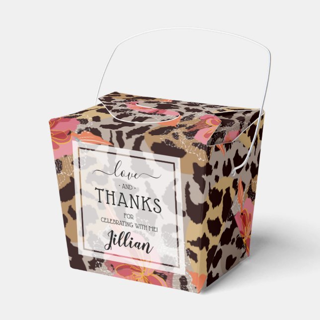 Pink Floral Leopard Print  Favor Box (Front Side)