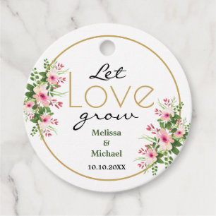 Pink Floral Let Love Grow Wedding Thank You Favour Favour Tags