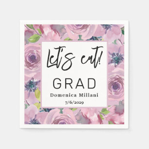 Pink Floral Lets eat Graduation Napkin