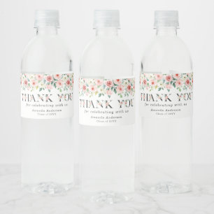 Pink Floral Letter Thank You Custom Graduation  Water Bottle Label