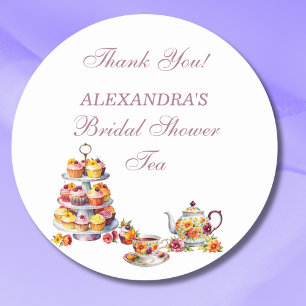 Pink Floral Lilac Tea Party Bridal Shower Favour C Classic Round Sticker