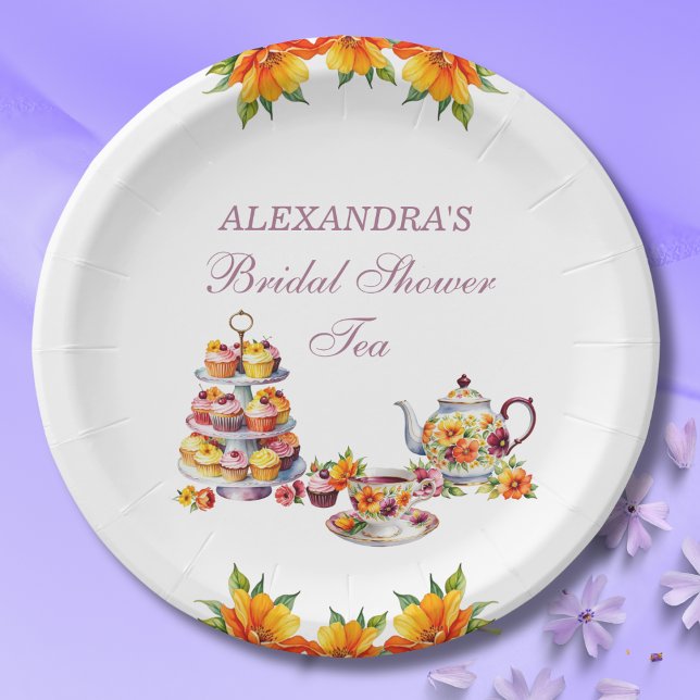 Pink Floral Lilac Tea Party Bridal Shower Paper Pl Paper Plate (Creator Uploaded)