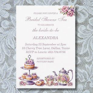 Pink Floral Lilac Whimsical Tea Bridal Shower Invitation