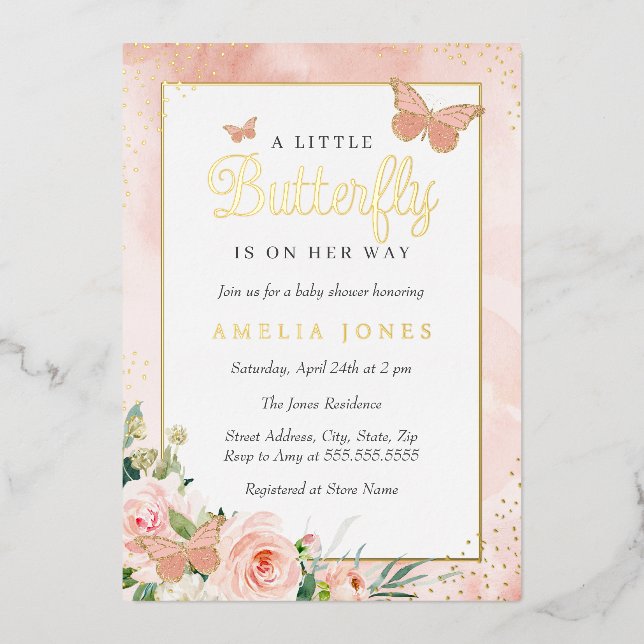 Pink Floral Little Butterfly Girl Baby Shower  (Front)