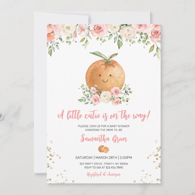 Pink Floral Little Cutie Baby Shower Invitation (Front)