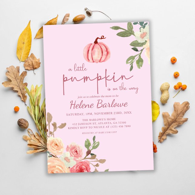 Pink Floral Little Pumpkin Baby Shower Invitation (Pink Floral Little Pumpkin Baby Shower Invitation)