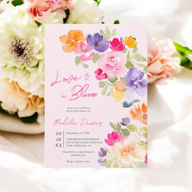 Pink Floral Love in bloom summer bridal shower Invitation (Pink Floral Love in bloom summer bridal shower Invitation)