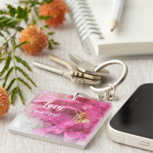 Pink Floral Love You More Keychain