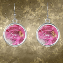 Pink Floral Love You More Silver-Plated Drop