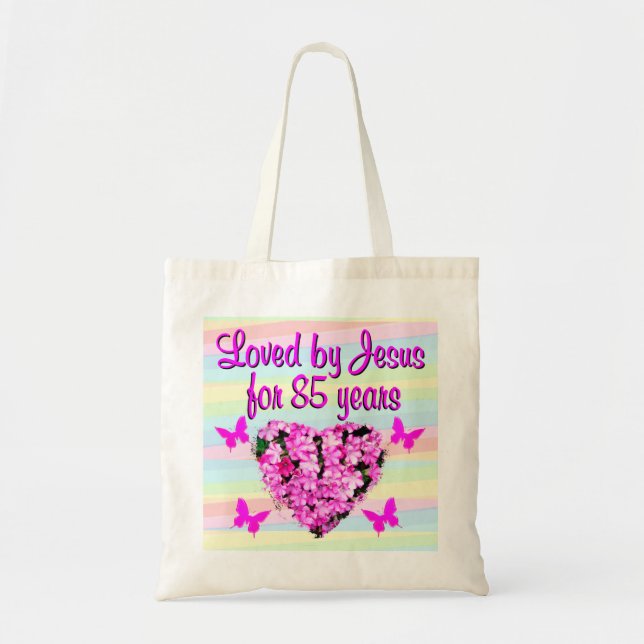 PINK FLORAL LOVED BY JESUS 85TH BIRTHDAY TOTE BAG (Front)