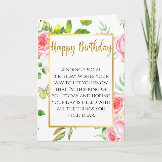 Pink Floral Lovely Sentimental Butterfly Birthday Card (Front)