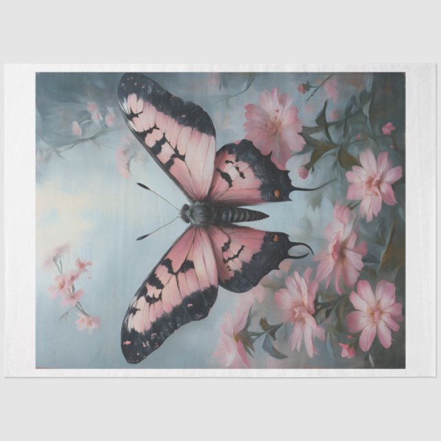 Pink Floral Luna Moth Tissue Paper (Front)
