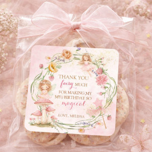 Pink Floral Magical Fairy Garden Girl Birthday    Square Sticker
