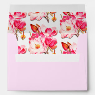 Pink Floral Magnolia Elegant Wedding Envelope