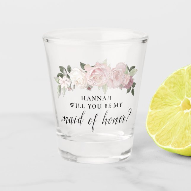 Pink Floral Maid of Honor Proposition de verre de  (Devant)