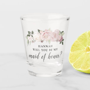 Pink Floral Maid of Honour Proposal Shot Glass