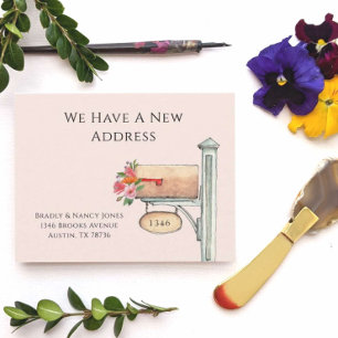 Pink Floral Mailbox We have moved flat  Card