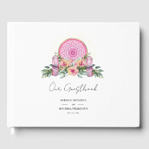 Pink Floral Mandala Crystals Metaphysical Wedding Guest Book