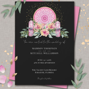 Pink Floral Mandala Crystals Metaphysical Wedding Invitation