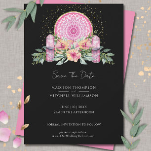 Pink Floral Mandala Crystals Metaphysical Wedding Save The Date
