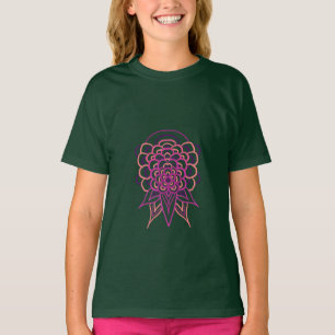 Pink Floral Mandala Girls' Forest Green T-Shirt