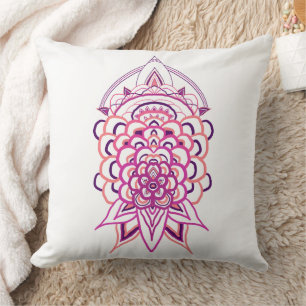 Pink Floral Mandala Square Throw Pillow Aestheti