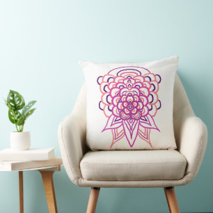 Pink Floral Mandala Throw Pillow Aesthetic Boho