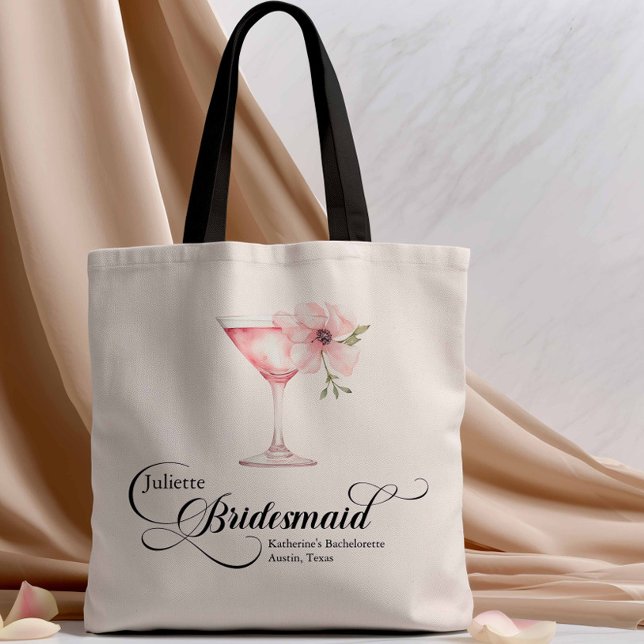 Pink Floral Martini Bridesmaid Bachelorette Tote Bag (Pink Floral Bridesmaid Tote Bag)