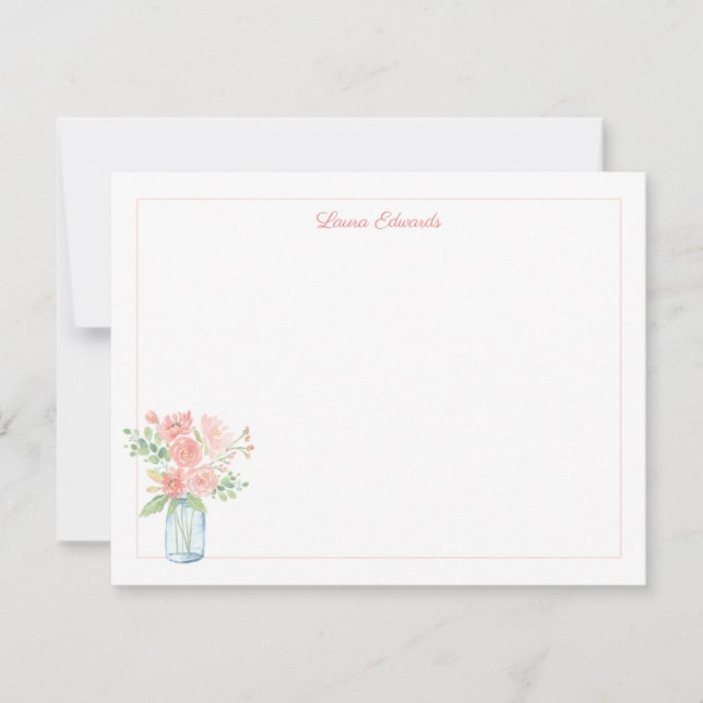 Pink Floral Mason Jar Border Personalized Card (Front)