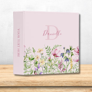 Pink Floral Meadow Monogram Name 3 Ring Binder
