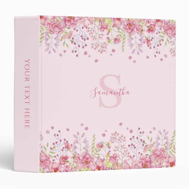 Pink Floral Meadow Personalized  Binder (Front/Spine)