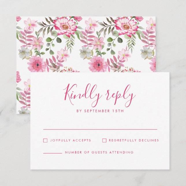 Pink Floral Minimal Wedding RSVP Card (Front/Back)