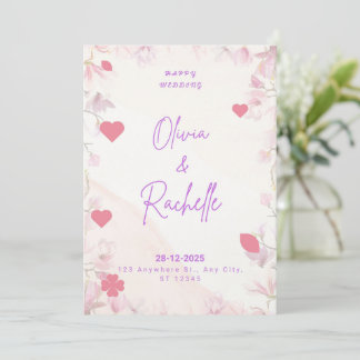 Pink Floral Minimalist Happy Wedding Invitation Ca