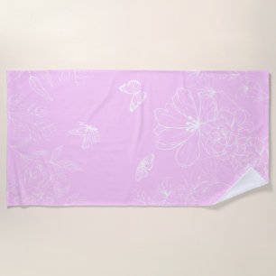 Pink Floral Minimalist Pattern Modern Abstract Beach Towel