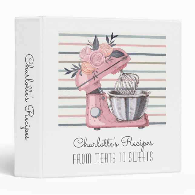 Pink Floral Mixer Recipe Binder (Front/Spine)