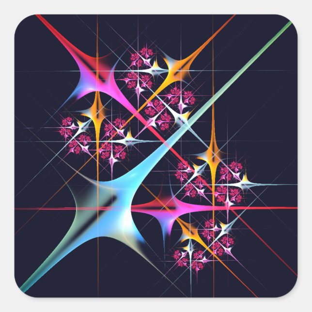Pink Floral Modern Abstract Art Colour Pattern #01 Square Sticker (Front)