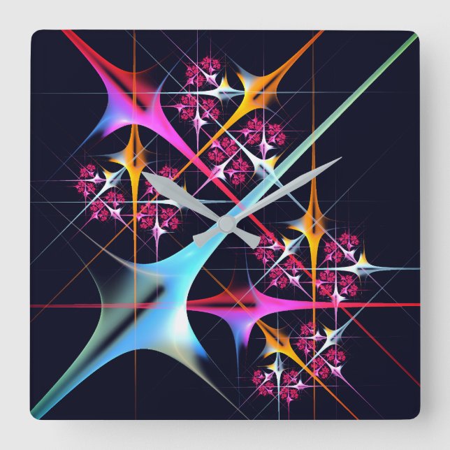 Pink Floral Modern Abstract Art Colour Pattern #01 Square Wall Clock (Front)