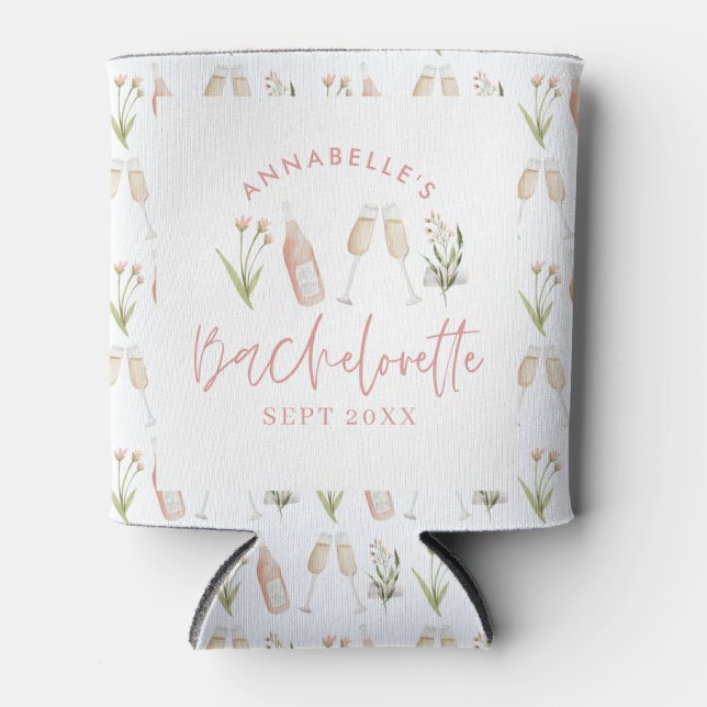 Pink floral modern pink girly bachelorette party can cooler (Front)