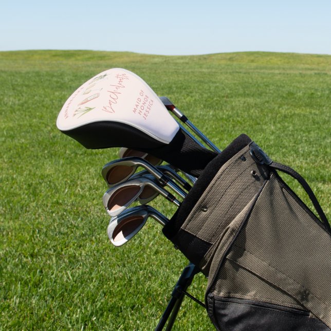 Pink floral modern pink girly bachelorette party g golf head cover (In Situ)