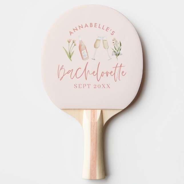 Pink floral modern pink girly bachelorette party p ping pong paddle (Front)